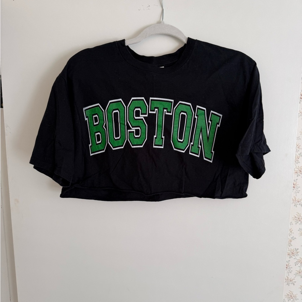 Black Crop T-Shirt with Boston Logo